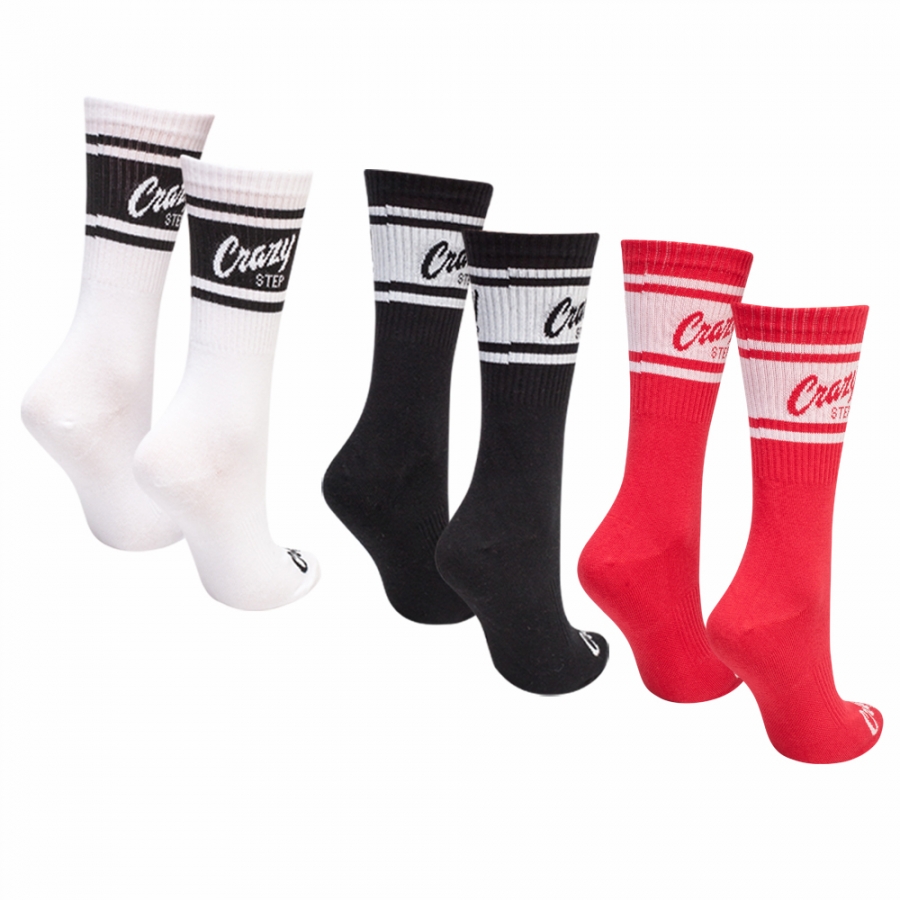 Športový set vysokých ponožiek biela, čierna, červená